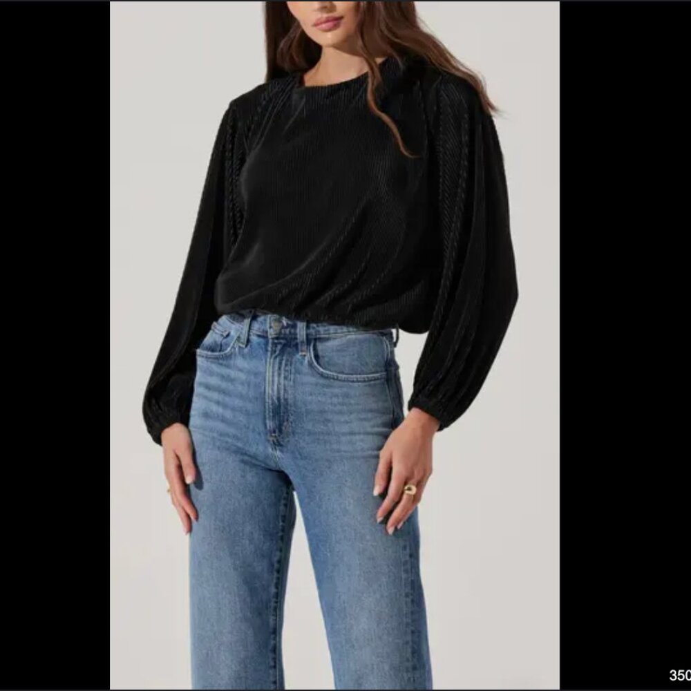 Pleated Black Tie Back Top Size S